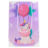 Cute Sitting Unicorn and Balloons Lilac Mittlere Geschenktüte (Rückseite)