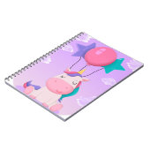 Cute Sitting Unicorn and Balloons Lilac Notizblock (Linke Seite)