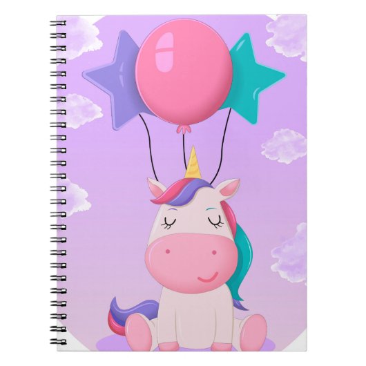 Cute Sitting Unicorn and Balloons Lilac Notizblock (Vorderseite)
