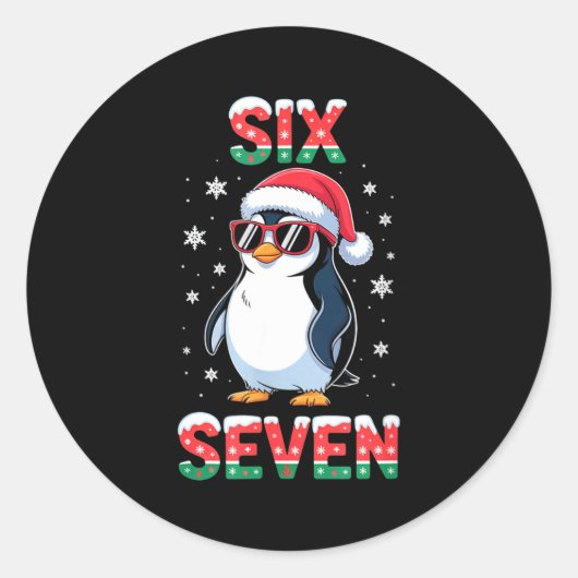 Cute Six Seven 67 Penguin Kids Christmas Holiday  Runder Aufkleber (Vorderseite)