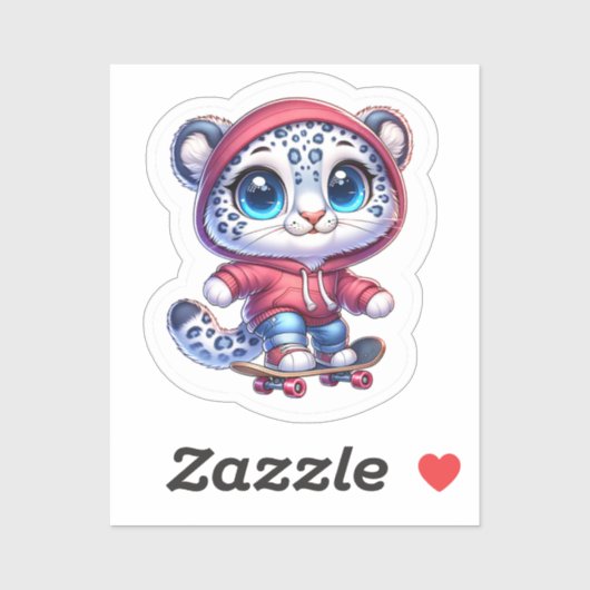 Cute Skating Snow Leopard Stickers Aufkleber (Blatt)
