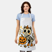 Cute Skeleton Cat All-Over Print Apron, Medium Schürze (Getragen)