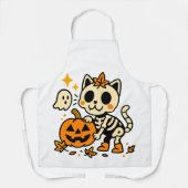 Cute Skeleton Cat All-Over Print Apron, Medium Schürze (Vorderseite)