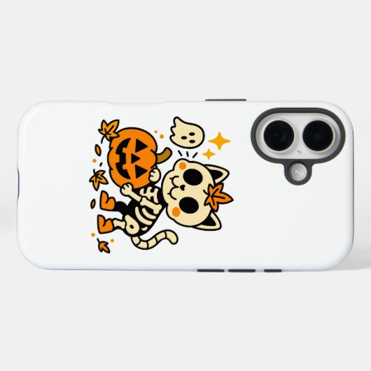 Cute Skeleton Cat with Pumpkin Case-Mate iPhone Hülle (Rückseite (Horizontal))