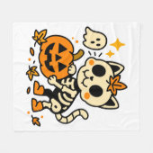 Cute Skeleton Cat with Pumpkin Fleece Blanket (Vorderseite (Horizontal))