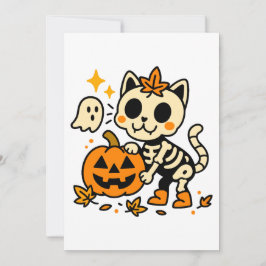 Cute Skeleton Cat with Pumpkin Invitation Einladung