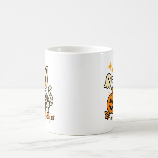 Cute Skeleton Cat with Pumpkin Mug Kaffeetasse (Mittel)