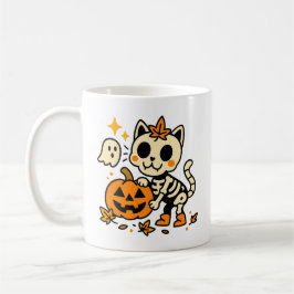 Cute Skeleton Cat with Pumpkin Mug Kaffeetasse