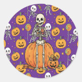 Cute Skeleton Fun For Halloween Runder Aufkleber (Vorderseite)