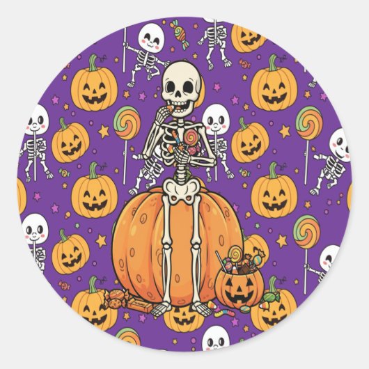 Cute Skeleton Fun For Halloween Runder Aufkleber (Vorderseite)