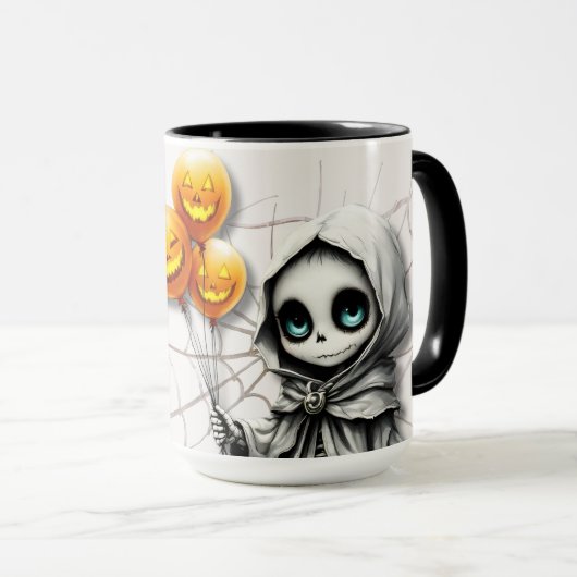 Cute Skeleton Girl with Pumpkin Balloons  Tasse (VorderseiteRechts)