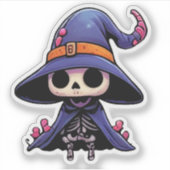 Cute Skeleton Witch - Halloween Kawaii Aufkleber (Vorderseite)