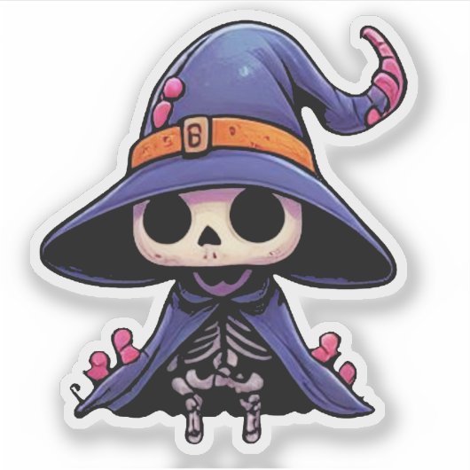 Cute Skeleton Witch - Halloween Kawaii Aufkleber (Vorderseite)