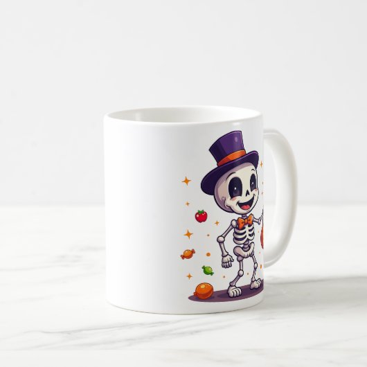 Cute Skeleton With Candy Halloween Mug Kaffeetasse (VorderseiteRechts)