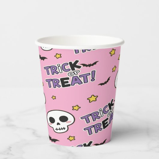 Cute Skeletons Pink For Halloween Pappbecher (Rückseite)