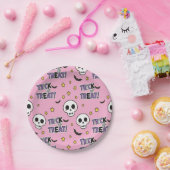 Cute Skeletons Pink For Halloween Pappteller (Party)