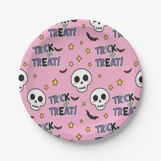 Cute Skeletons Pink For Halloween Pappteller (Vorderseite)