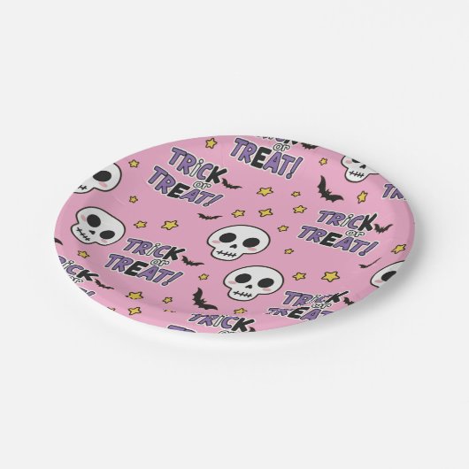Cute Skeletons Pink For Halloween Pappteller (Schrägansicht)