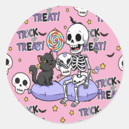 Cute Skeletons Pink For Halloween Runder Aufkleber