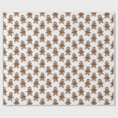 Cute Sketchy Gingerbread Man in Winter Hat Pattern Geschenkpapier (Flach)