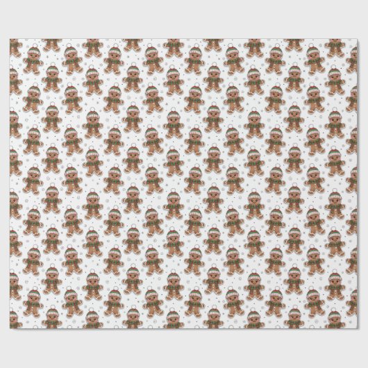 Cute Sketchy Gingerbread Man in Winter Hat Pattern Geschenkpapier (Flach)