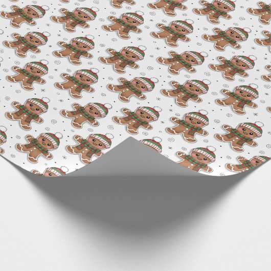 Cute Sketchy Gingerbread Man in Winter Hat Pattern Geschenkpapier (Ecke)