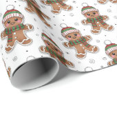 Cute Sketchy Gingerbread Man in Winter Hat Pattern Geschenkpapier (Rolleneckpunkt)
