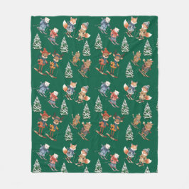 Cute Skiing Animals Fleece Blanket