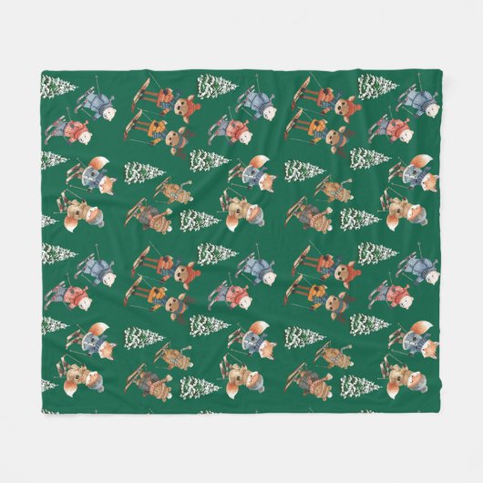Cute Skiing Animals Fleece Blanket (Vorderseite (Horizontal))