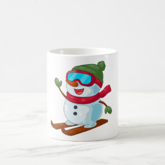 Cute Skiing Snowman Illustration Verwandlungstasse