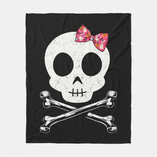 Cute Skull And Crossbones Pink Bow Tie Halloween S Fleecedecke (Vorderseite)