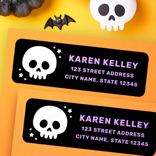 Cute skull with stars black purple return address
