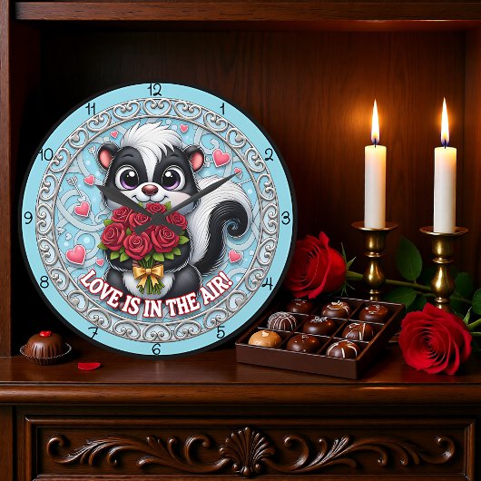 Cute Skunk Love Is In The Air Große Wanduhr