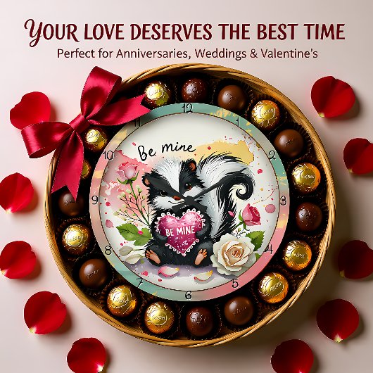 Cute Skunk Valentine Heart Große Wanduhr