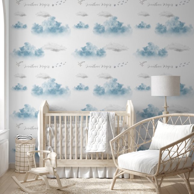 Cute sky blue white clouds tapete (Kinder)