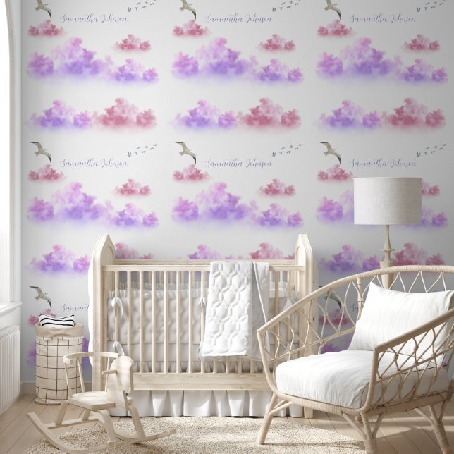 Cute sky pink white clouds tapete (Kinder)
