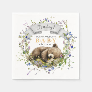 Cute Sleeping Baby Bear Baby Shower Napkins Serviette