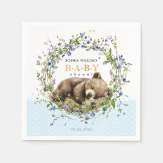 Cute Sleeping Baby Bear Baby Shower Napkins Serviette