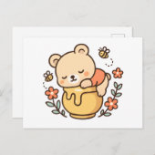 Cute Sleeping Bear Honey Pot Kawaii Design Postkarte (Vorne/Hinten)