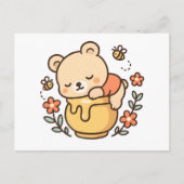 Cute Sleeping Bear Honey Pot Kawaii Design Postkarte (Vorderseite)