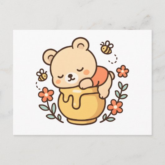 Cute Sleeping Bear Honey Pot Kawaii Design Postkarte (Vorderseite)