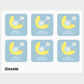 Cute Sleeping Bunny on Moon Baby Dusche Quadratischer Aufkleber (Blatt)
