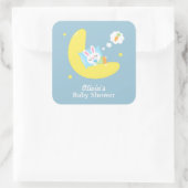 Cute Sleeping Bunny on Moon Baby Dusche Quadratischer Aufkleber (Tasche)