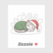 Cute Sleeping Cat Christmas Sticker & Magnet (Blatt)