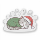 Cute Sleeping Cat Christmas Sticker & Magnet (Vorderseite)