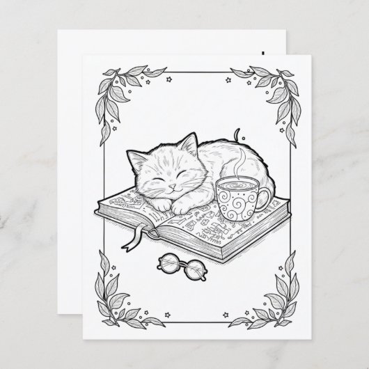 Cute Sleeping Cat Coloring Page (Vorne/Hinten)