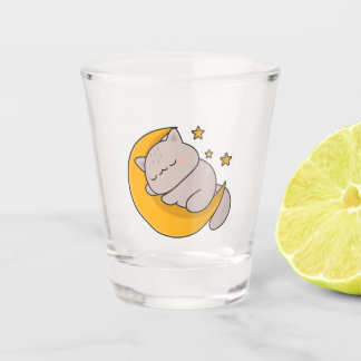 Cute Sleeping Cat on Crescent Moon Schnapsglas