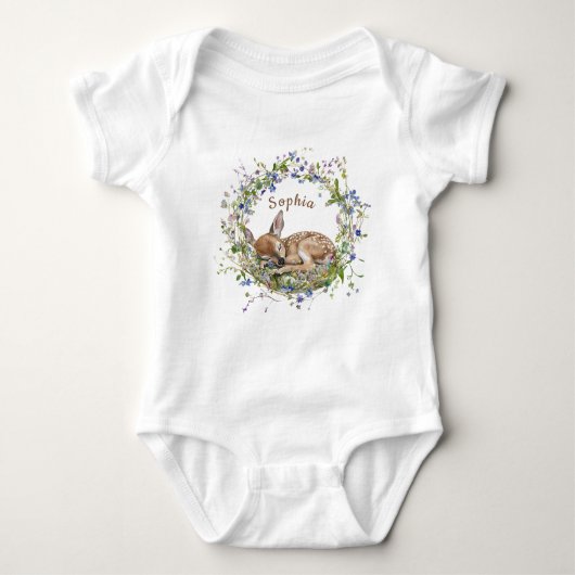 Cute Sleeping Doe Girl Baby Shower Baby Strampler (Vorderseite)