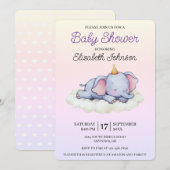 Cute Sleeping Elephant Baby Shower Invitation Einladung (Vorne/Hinten)