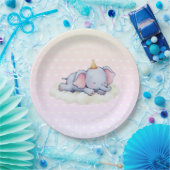 Cute Sleeping Elephant Baby Shower Paper Plates Pappteller (Party)
